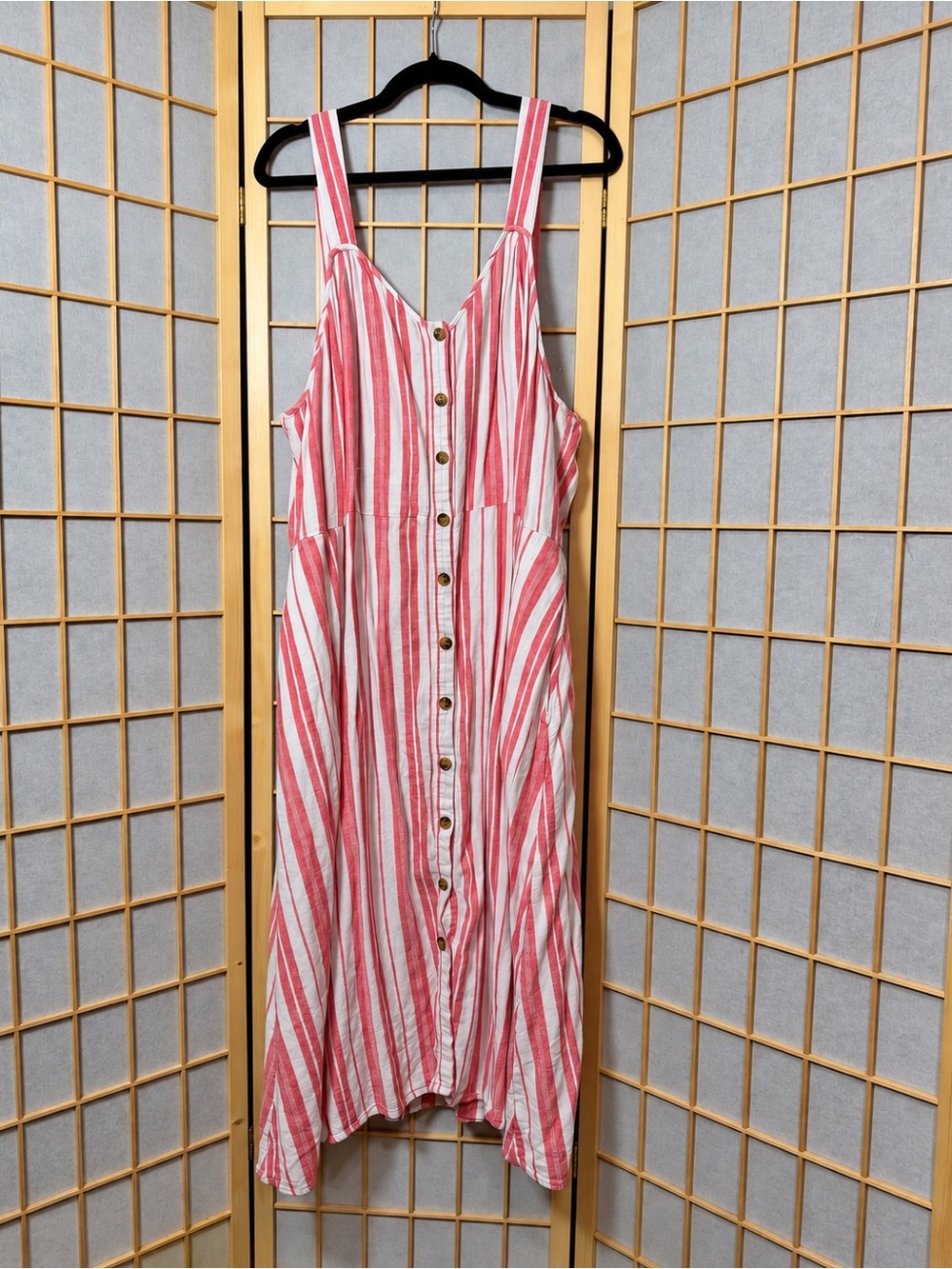 Terra & Sky Plus Size 3X Coral & White Striped Button Front Dress